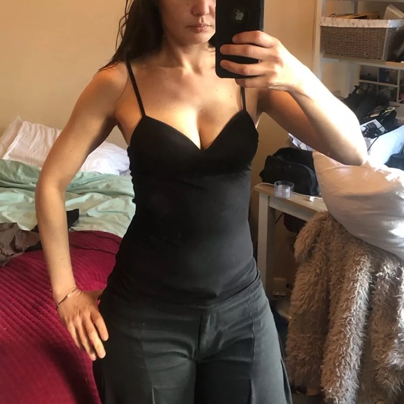 Tank top padded camisole push up built in black 1pc - Picture 4 of 16